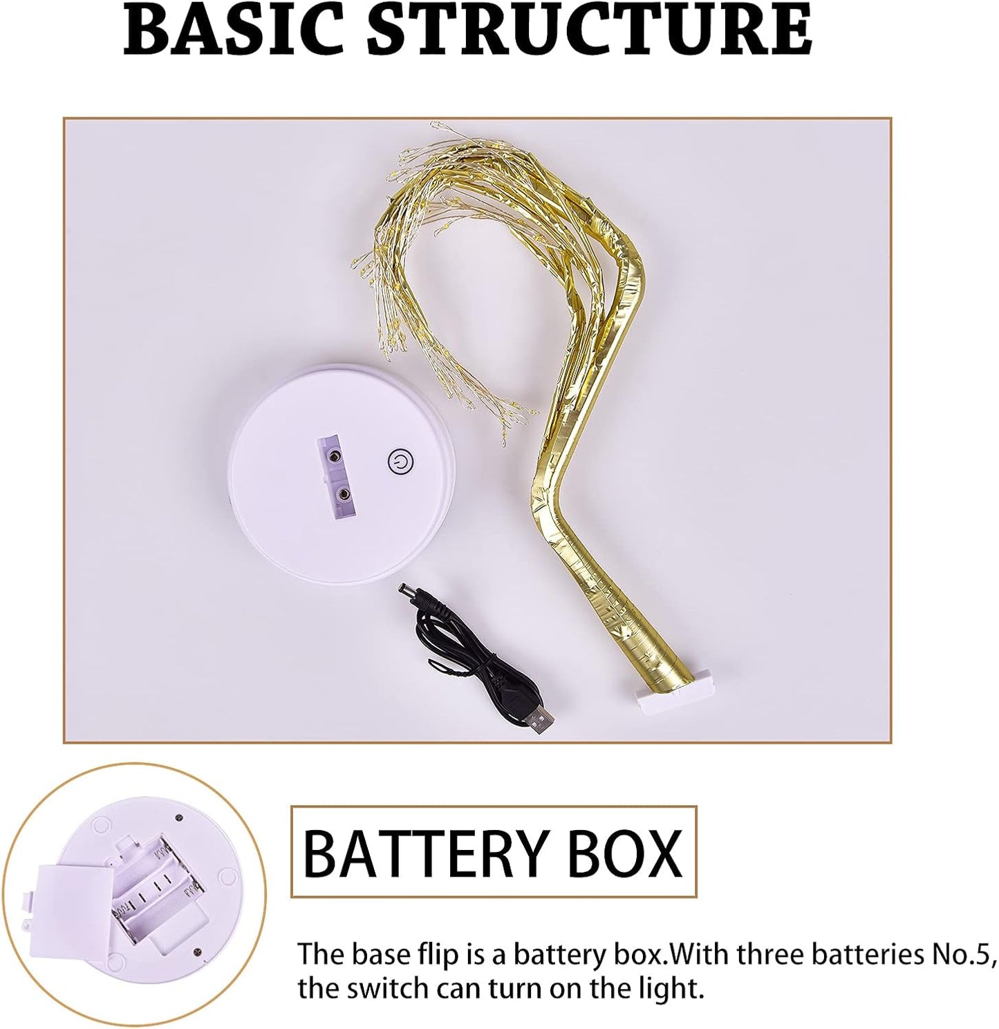 Christmas Tree with Fairy Lights 108-LED, Battery/Usb Operated, DIY Artificial Bonsai Light Tree Lamp Decoration for Gift Home Wedding Holiday (108 Led-Naked Lamp-Warm White)