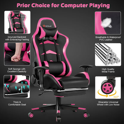 Goplus Office Massage Gaming Chair Reclining Swivel Racing with Footrest Pink