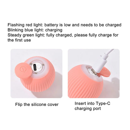 Smart Interactive Cat Toy, Automatic Moving Bouncing Rolling Ball for Indoor Cat Kitten, Self Rotating Ball with Lights and Bell