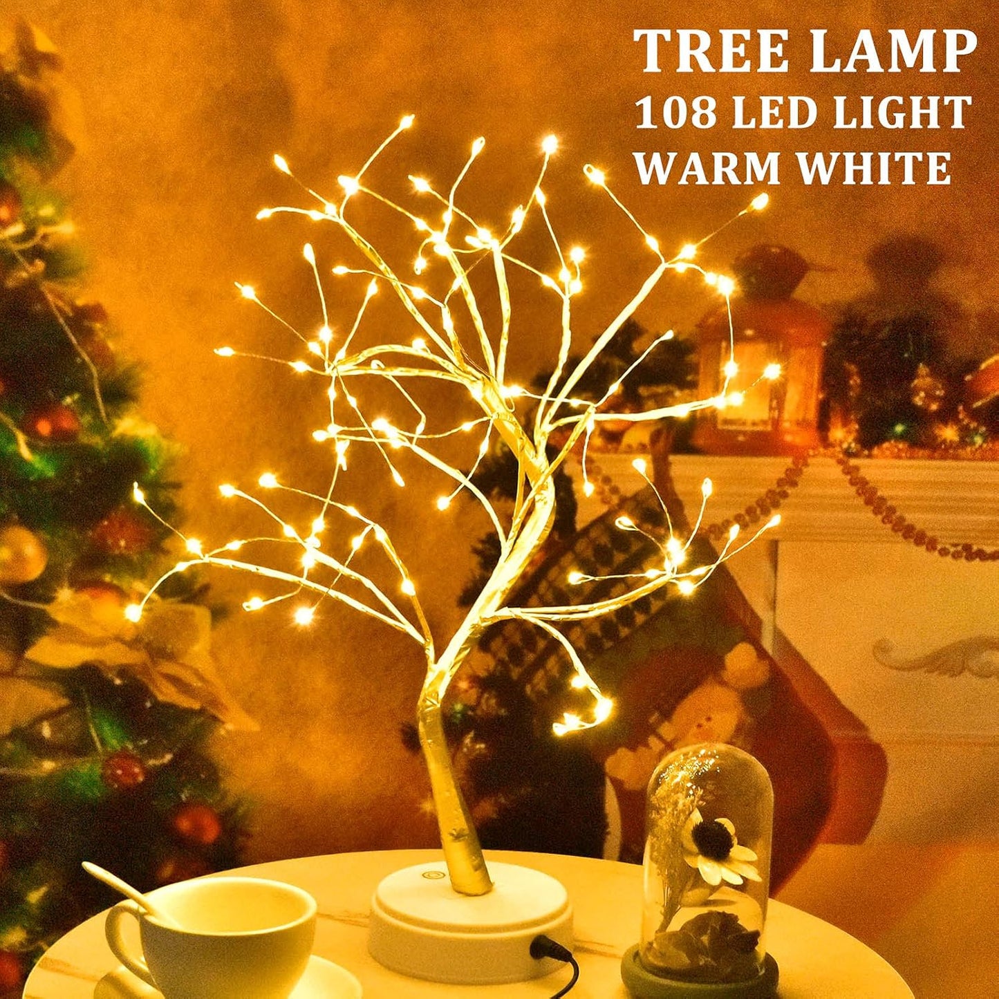 Christmas Tree with Fairy Lights 108-LED, Battery/Usb Operated, DIY Artificial Bonsai Light Tree Lamp Decoration for Gift Home Wedding Holiday (108 Led-Naked Lamp-Warm White)