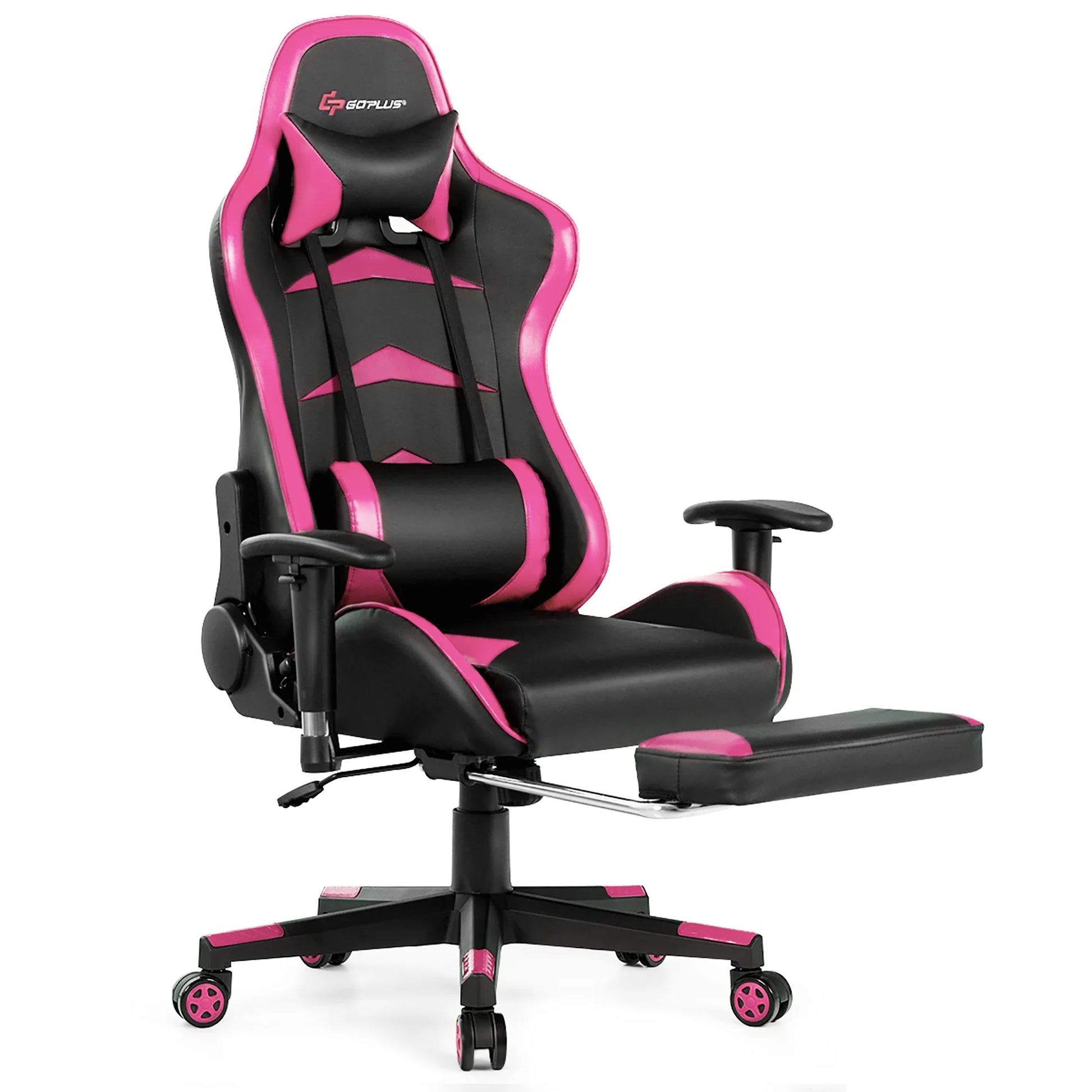 Goplus Office Massage Gaming Chair Reclining Swivel Racing with Footrest Pink