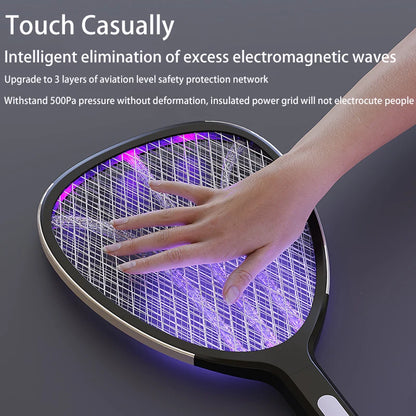 3 in 1 Widening of the Power Grid Electric Mosquito Swatter 3000V C-Type Charging Mosquito and Fly Killer