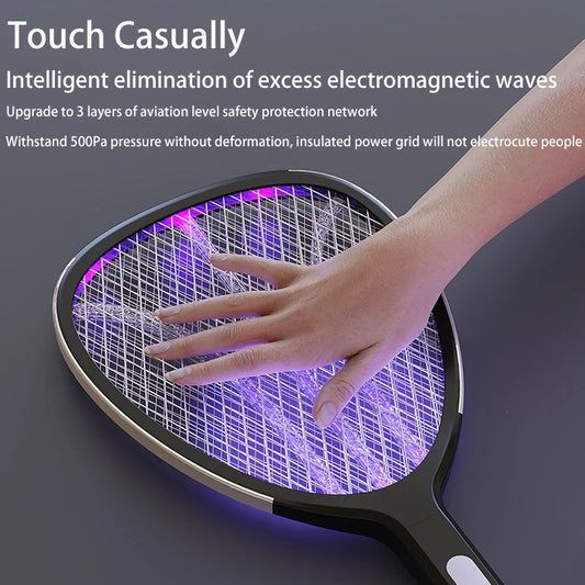 3 in 1 Widening of the Power Grid Electric Mosquito Swatter 3000V C-Type Charging Mosquito and Fly Killer
