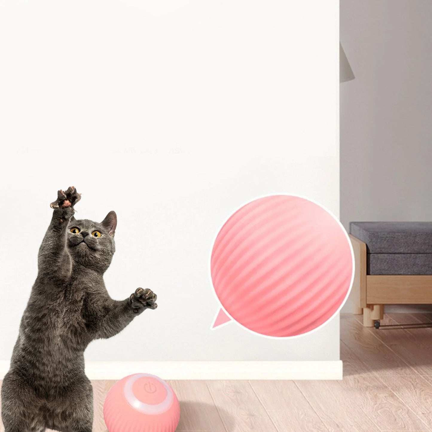 Smart Interactive Cat Toy, Automatic Moving Bouncing Rolling Ball for Indoor Cat Kitten, Self Rotating Ball with Lights and Bell