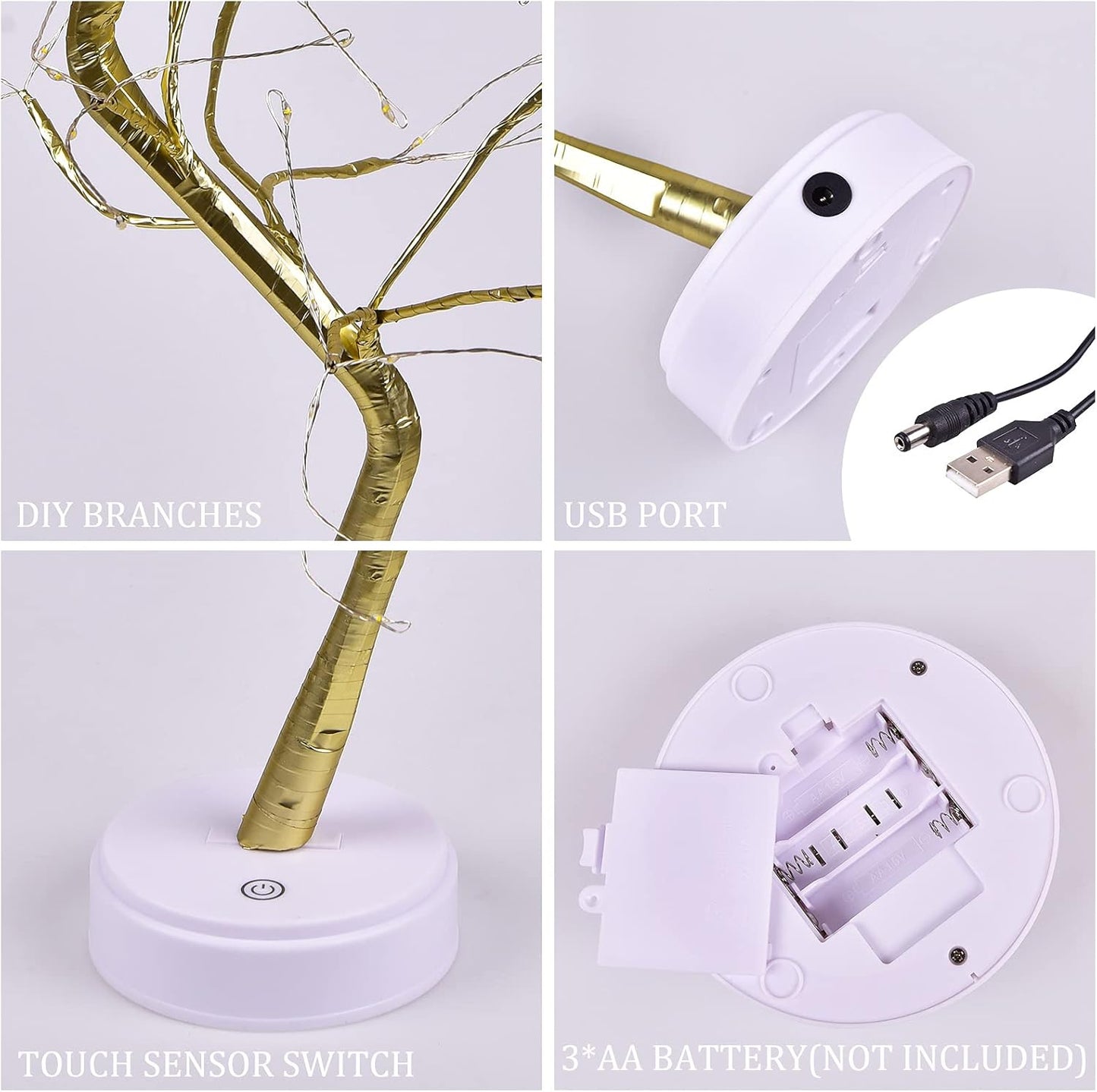 Christmas Tree with Fairy Lights 108-LED, Battery/Usb Operated, DIY Artificial Bonsai Light Tree Lamp Decoration for Gift Home Wedding Holiday (108 Led-Naked Lamp-Warm White)