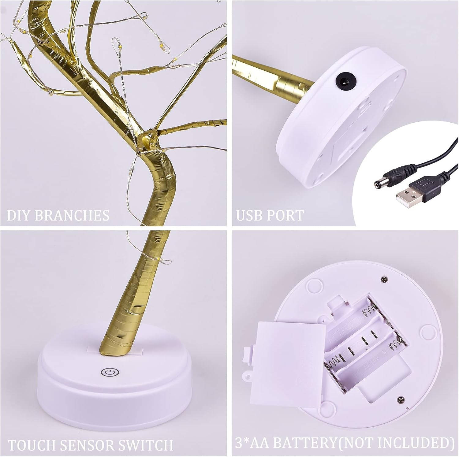 Christmas Tree with Fairy Lights 108-LED, Battery/Usb Operated, DIY Artificial Bonsai Light Tree Lamp Decoration for Gift Home Wedding Holiday (108 Led-Naked Lamp-Warm White)