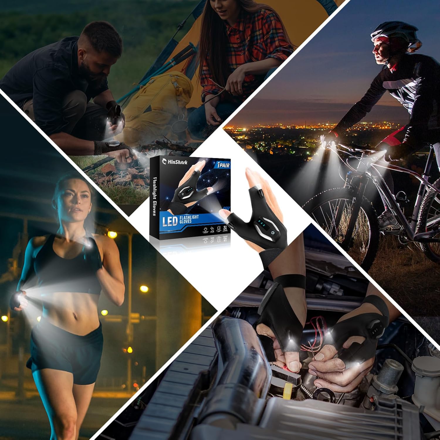 Gifts for Men Flashlight Gloves, Personalized Anniversary Birthday Gifts for Him, Rechargeable Flashlight Gloves for Him Husband Boyfriend Dad, Cool Gadgets Gifts for Men Who Have Everything