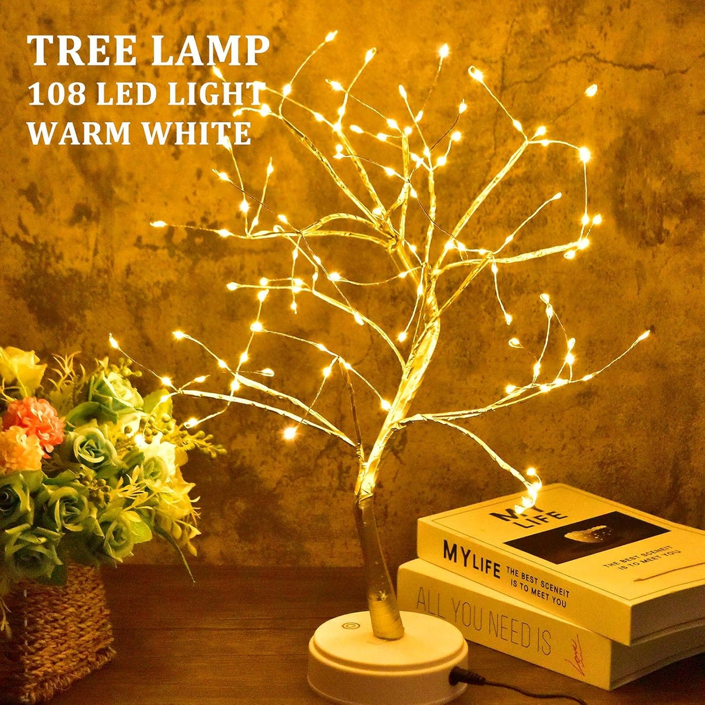 Christmas Tree with Fairy Lights 108-LED, Battery/Usb Operated, DIY Artificial Bonsai Light Tree Lamp Decoration for Gift Home Wedding Holiday (108 Led-Naked Lamp-Warm White)