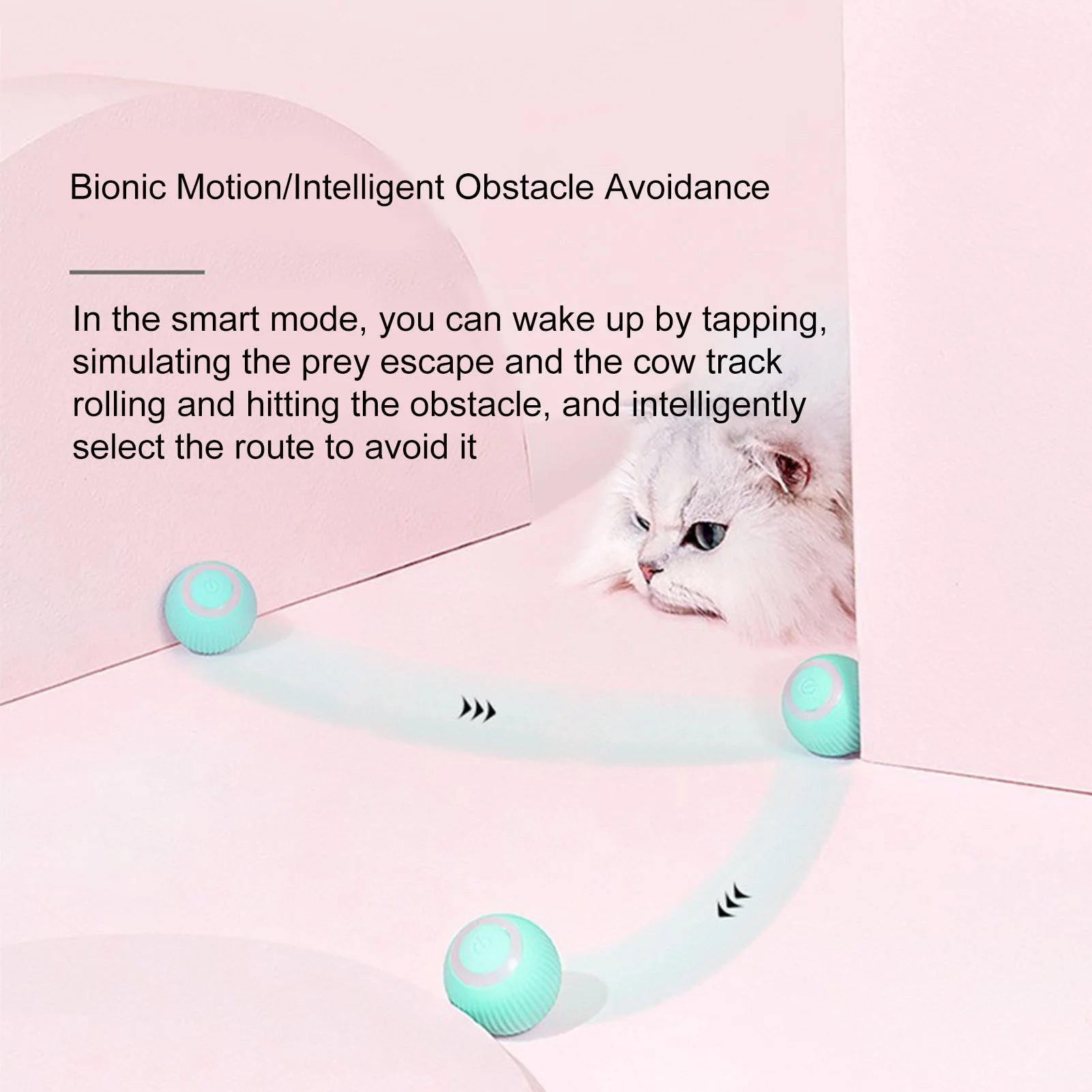 Smart Interactive Cat Toy, Automatic Moving Bouncing Rolling Ball for Indoor Cat Kitten, Self Rotating Ball with Lights and Bell