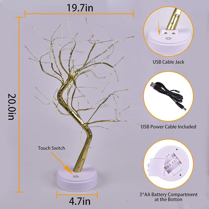 Christmas Tree with Fairy Lights 108-LED, Battery/Usb Operated, DIY Artificial Bonsai Light Tree Lamp Decoration for Gift Home Wedding Holiday (108 Led-Naked Lamp-Warm White)