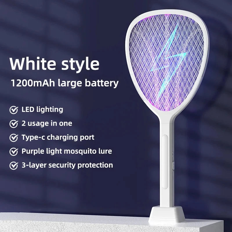 3 in 1 Widening of the Power Grid Electric Mosquito Swatter 3000V C-Type Charging Mosquito and Fly Killer