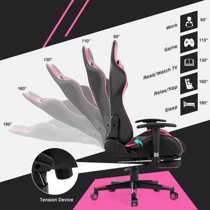 Goplus Office Massage Gaming Chair Reclining Swivel Racing with Footrest Pink