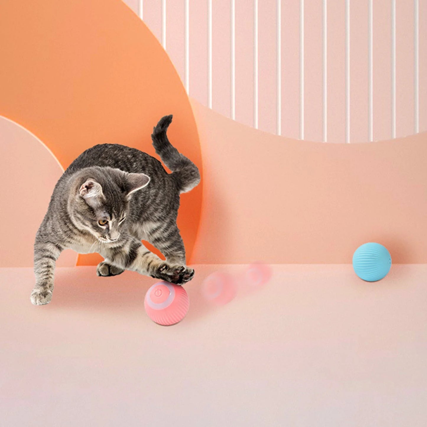 Smart Interactive Cat Toy, Automatic Moving Bouncing Rolling Ball for Indoor Cat Kitten, Self Rotating Ball with Lights and Bell