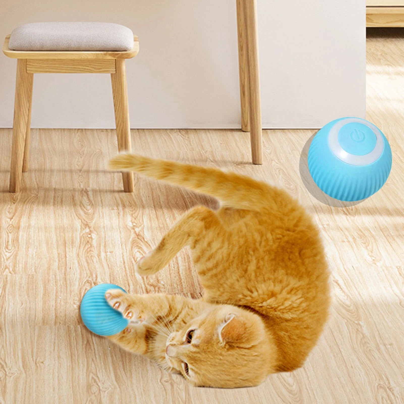 Smart Interactive Cat Toy, Automatic Moving Bouncing Rolling Ball for Indoor Cat Kitten, Self Rotating Ball with Lights and Bell