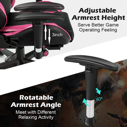 Goplus Office Massage Gaming Chair Reclining Swivel Racing with Footrest Pink